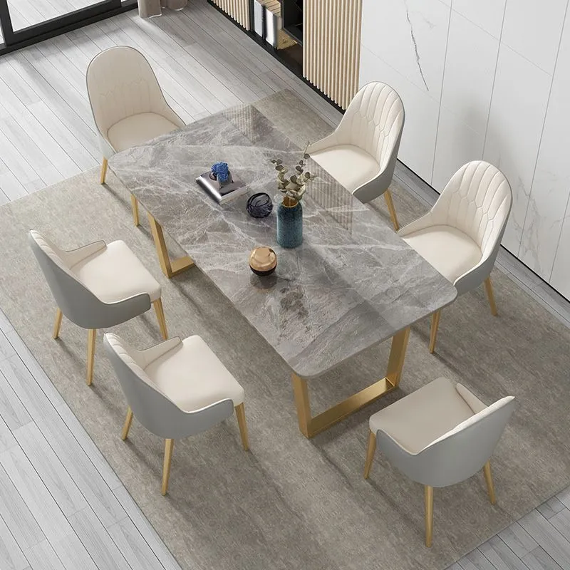 Rectangle Tweeling Pedestal Dining Table Glam Stone Table Kitchen 47