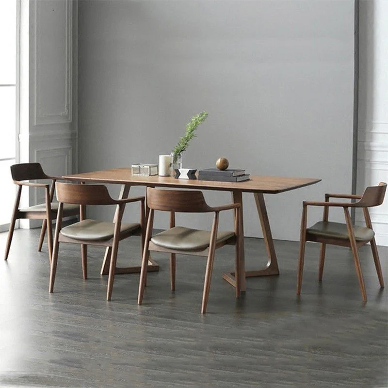 Rectangle Tweeling Pedestal Industrial Dining Table Brown Fixed Table Home 47