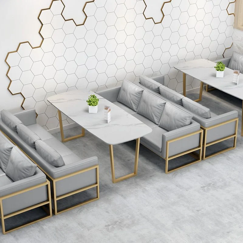 Rectangle Tweevoudig Pedestal Dining Table Glam Stone Table Milk Tea Shop 23