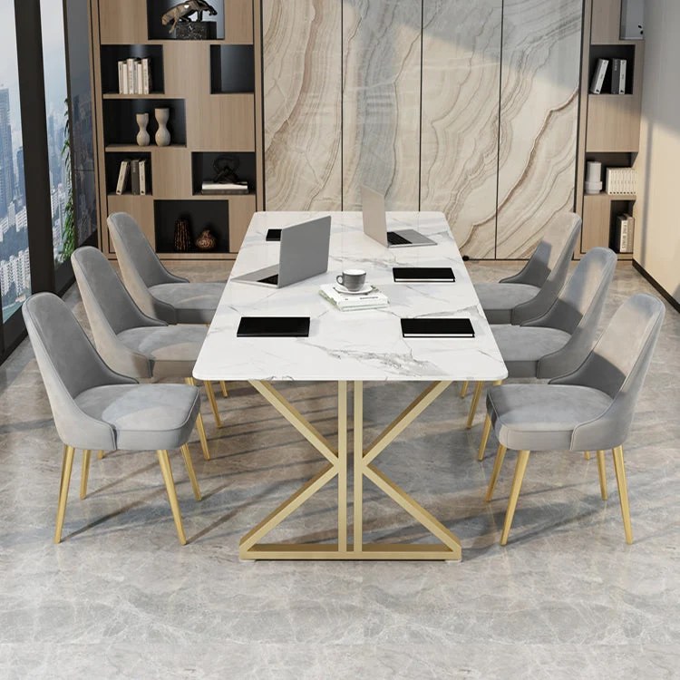Rectangle Tweevoudig Pedestal Glam Dining Table White Tone Fixed Table Sintered Stone 47