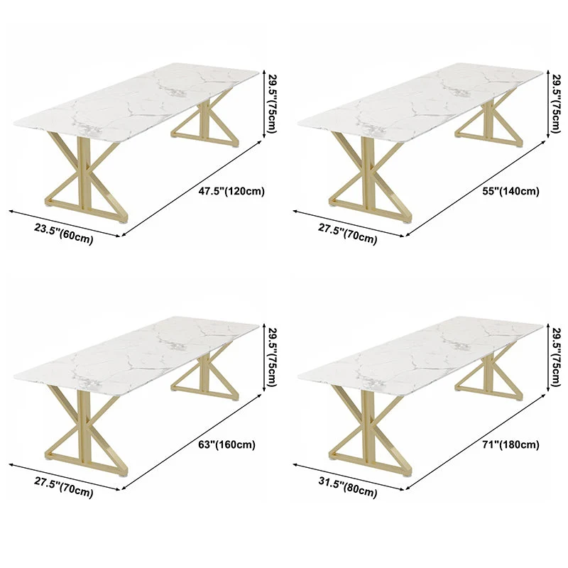 Rectangle Tweevoudig Pedestal Glam Dining Table White Tone Fixed Table Sintered Stone 47