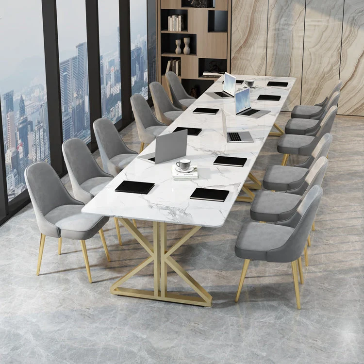 Rectangle Tweevoudig Pedestal Glam Dining Table White Tone Fixed Table Sintered Stone 47