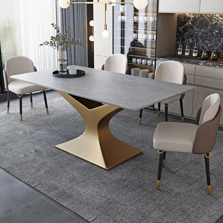 Rectangle Two-Color Dining Table Sintered Stone Table Glam Pedestal 55