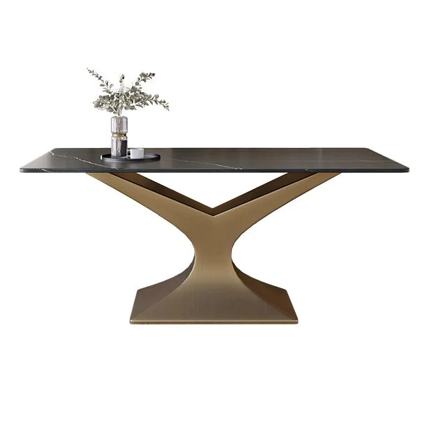 Rectangle Two-Color Dining Table Sintered Stone Table Glam Pedestal 55