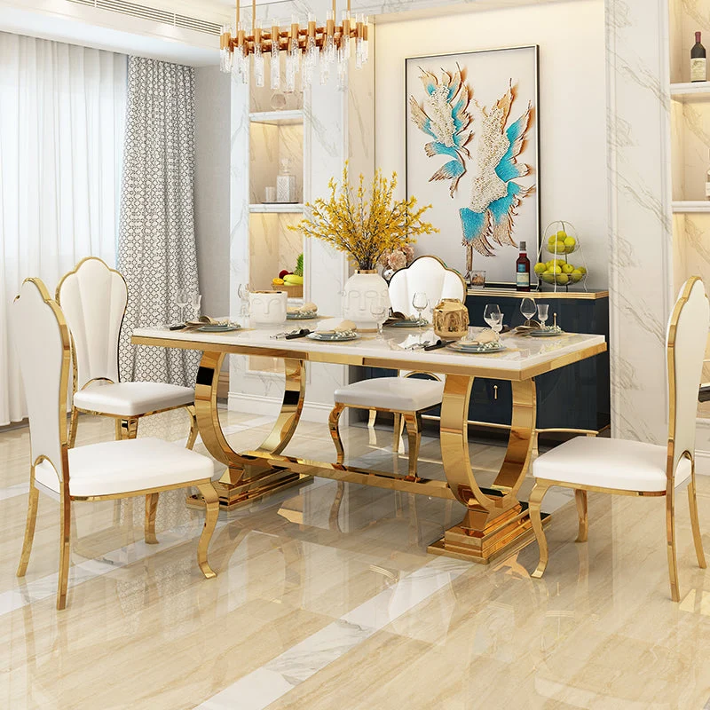 Rectangle Two-Color Dining Table Sintered Stone Table Verfijnd Pedestal 55