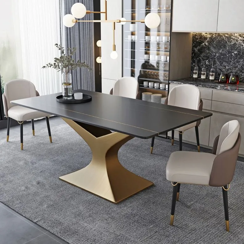 Rectangle Two-Color Dining Table Sintered Stone Table Glam Pedestal 55