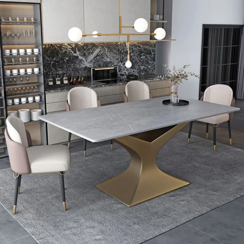 Rectangle Two-Color Dining Table Sintered Stone Table Glam Pedestal 55