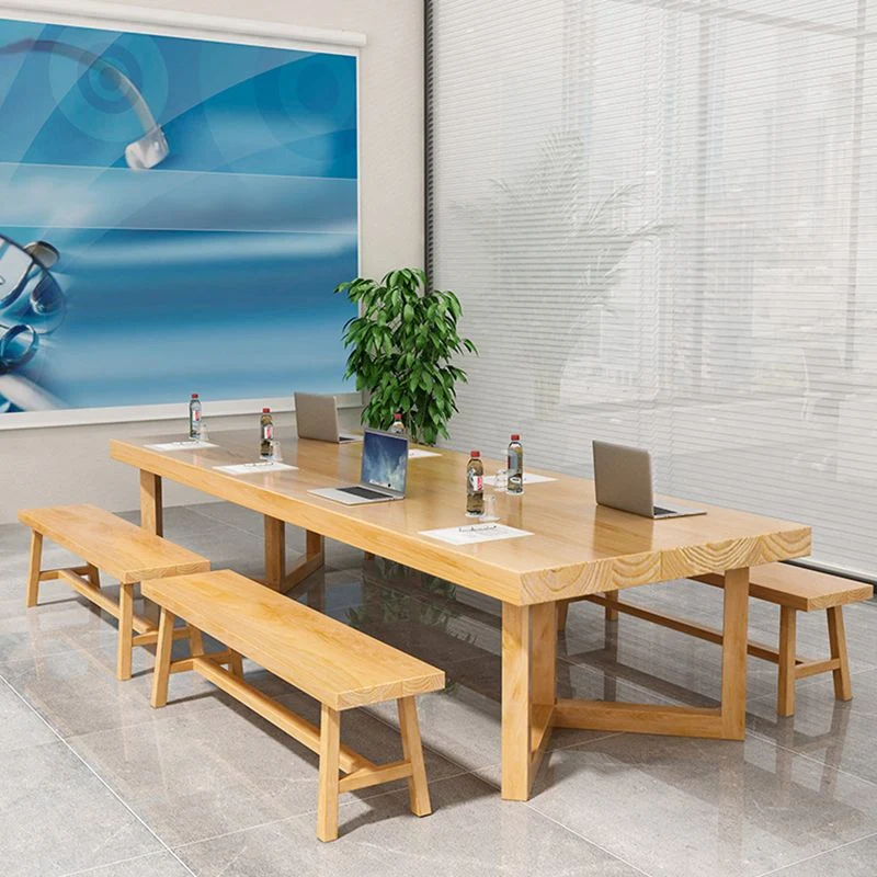 Rectangle Wood Color Dining Table Solid Wood Table Modern Tweevoudig Pedestal 47