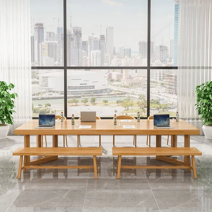 Rectangle Wood Color Dining Table Solid Wood Table Modern Tweevoudig Pedestal 47