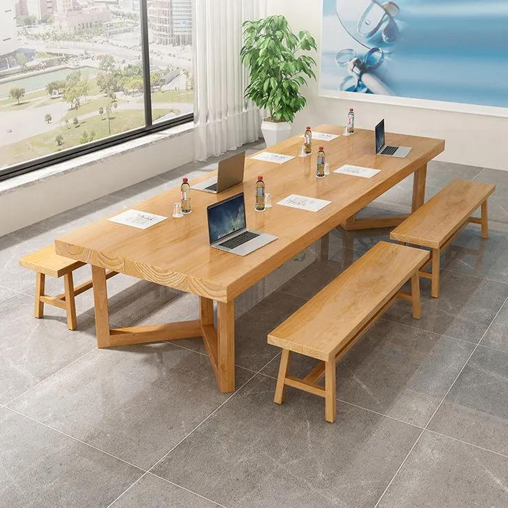 Rectangle Wood Color Dining Table Solid Wood Table Eigentijds Double Pedestal 47