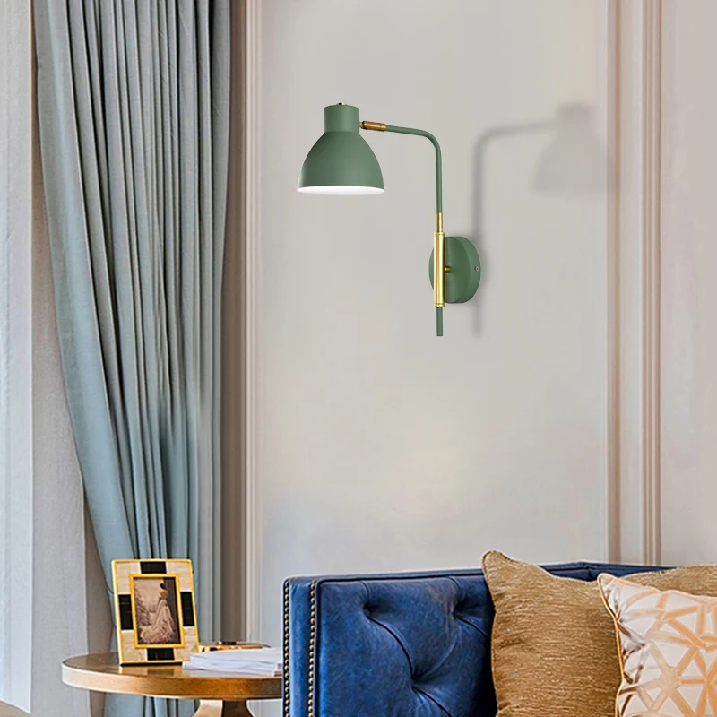 Rectangular Armed Wall Mounted Light Dome Shade Strak Metal 1 Light Sconce Light Grey/White/Green, 5.5" W Grey