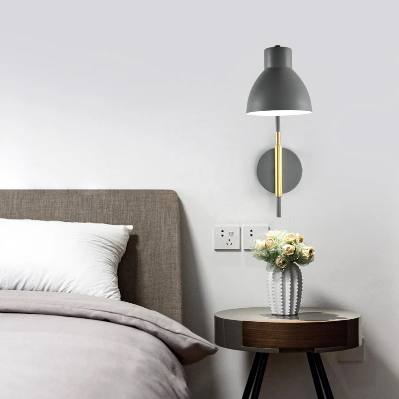 Rectangular Armed Wall Mounted Light Dome Shade Strak Metal 1 Light Sconce Light Grey/White/Green, 5.5" W Grey