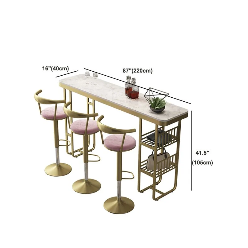 Rectangular Marble Bar Table Luxurious Bistro Table Storage Tweeling Pedestal 47