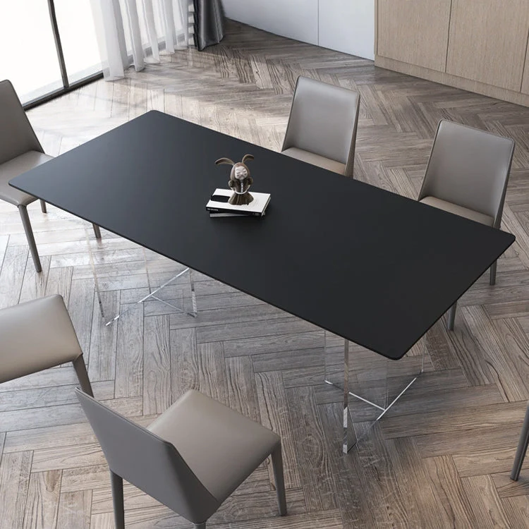 Rectangular Stone White-gray Dining Table Modern Furniture Acrylic Duo Pedestal 51