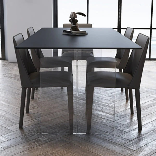 Rectangular Stone White-gray Dining Table Modern Furniture Kunststof glas Double Pedestal 51