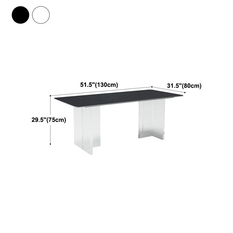 Rectangular Stone White-gray Dining Table Modern Furniture Kunststof glas Double Pedestal 51