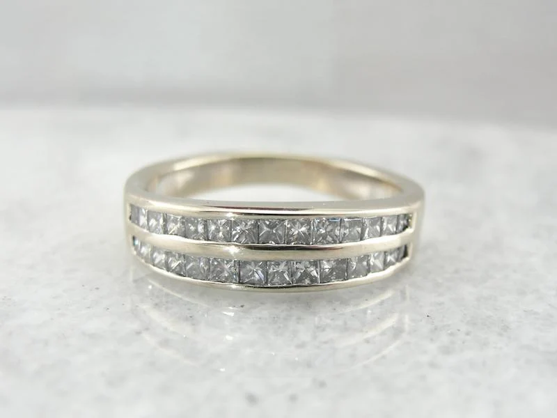 Retro Double Row Square Cut Diamond Wedding Band