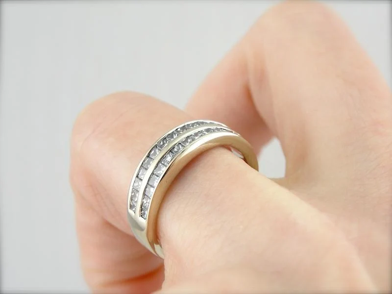 Retro Double Row Square Cut Diamond Wedding Band