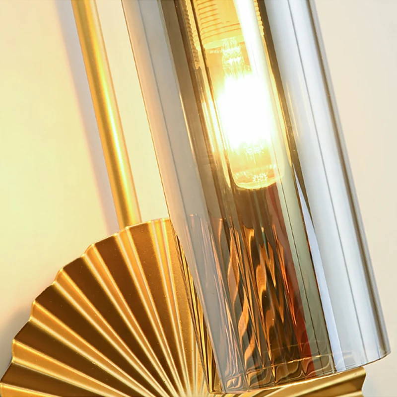 Retro Gooseneck Wall Lamp 1-Light Amber/Clear/Smoke Gray Glaswerk Wall Light Sconce Lotus Leaf Design Amber