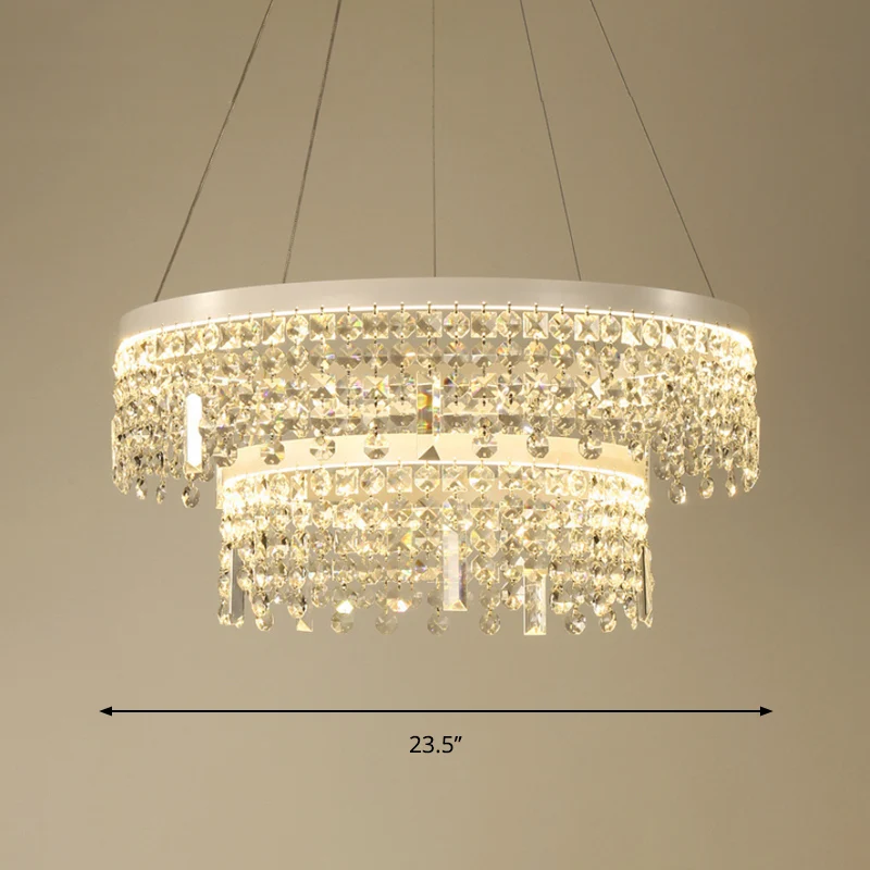 Ring/dubbele kroonluchterlamp Hedendaagse gefacetteerde kristallen LED zilveren hangverlichting warm/wit helder