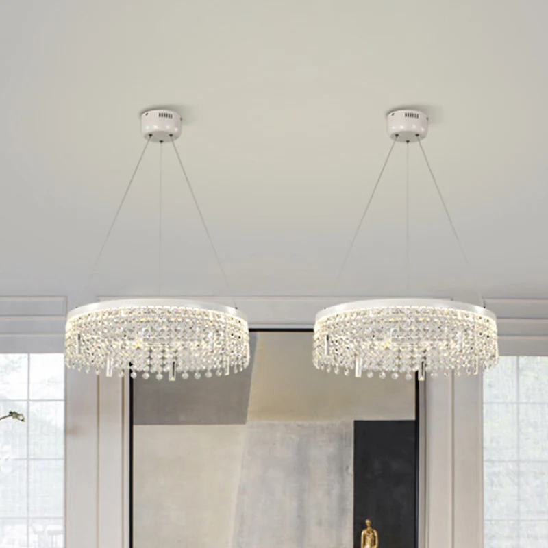 Ring/dubbele kroonluchterlamp Hedendaagse gefacetteerde kristallen LED zilveren hangverlichting warm/wit zacht