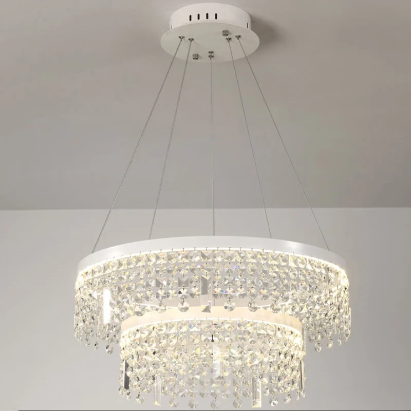 Ring/dubbele kroonluchterlamp Hedendaagse gefacetteerde kristallen LED zilveren hangverlichting warm/wit zacht