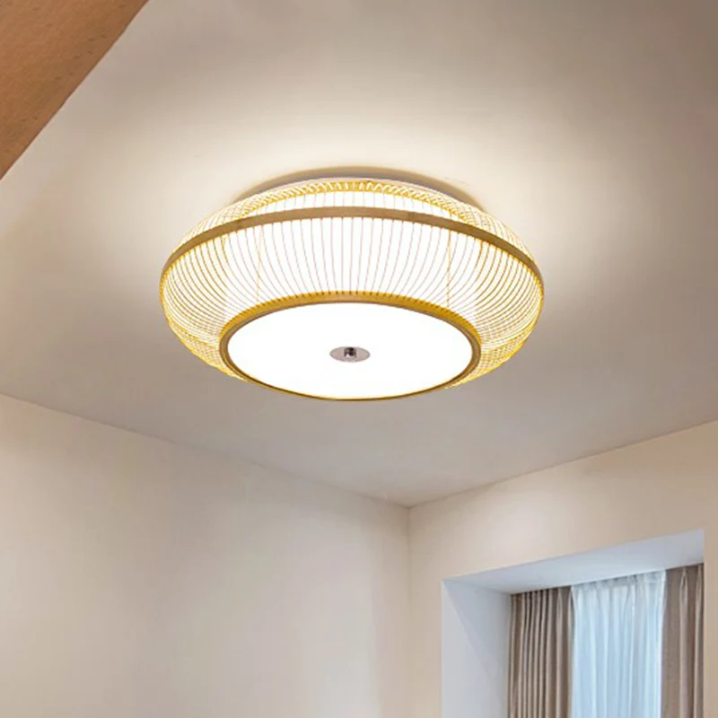 Ronde gangpad plafondinbouwlamp Bamboe 1 kop Minimalistische inbouwlamp hout