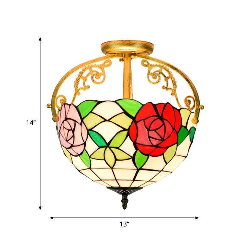 Rose semi-inbouwverlichting 2-lichts gebrandschilderd glas Mediterraan plafondgemonteerd armatuur rood/roze/blauw