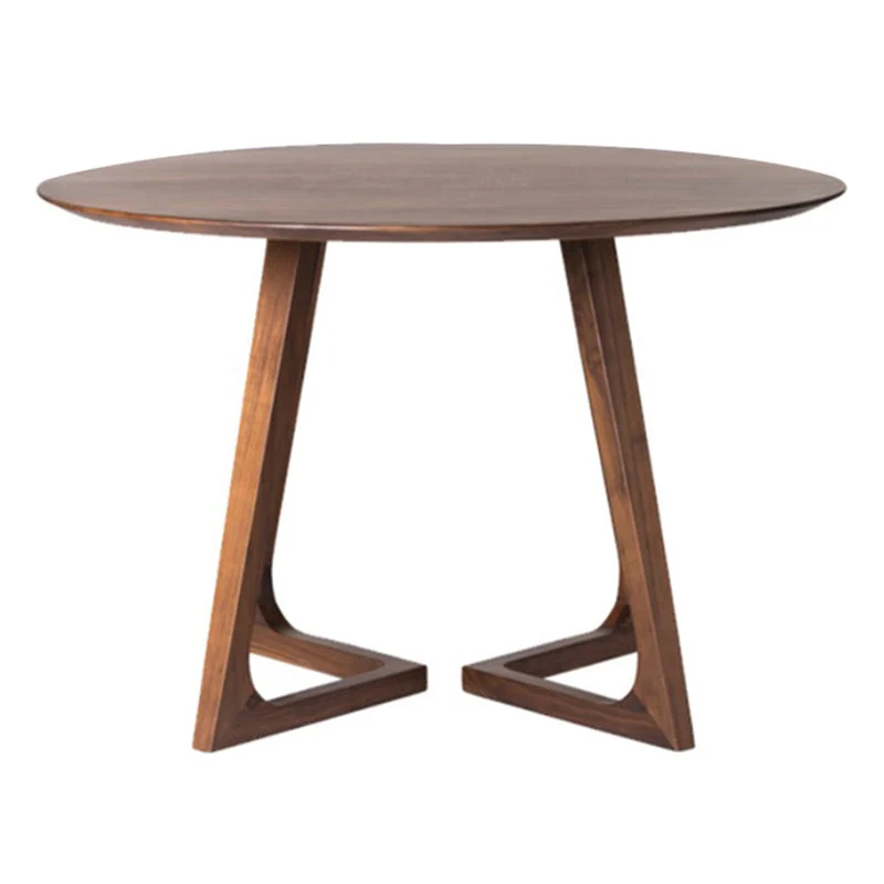 Round Double Pedestal Hedendaags Dining Table Wood Color Fixed Table Solid Wood 23