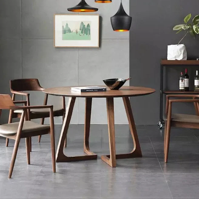 Round Double Pedestal Hedendaags Dining Table Wood Color Fixed Table Solid Wood 23