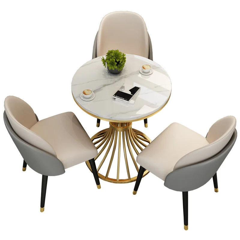 Round Pedestal Glam Dining Table Two-Color Fixed Table Sintered Stone 23