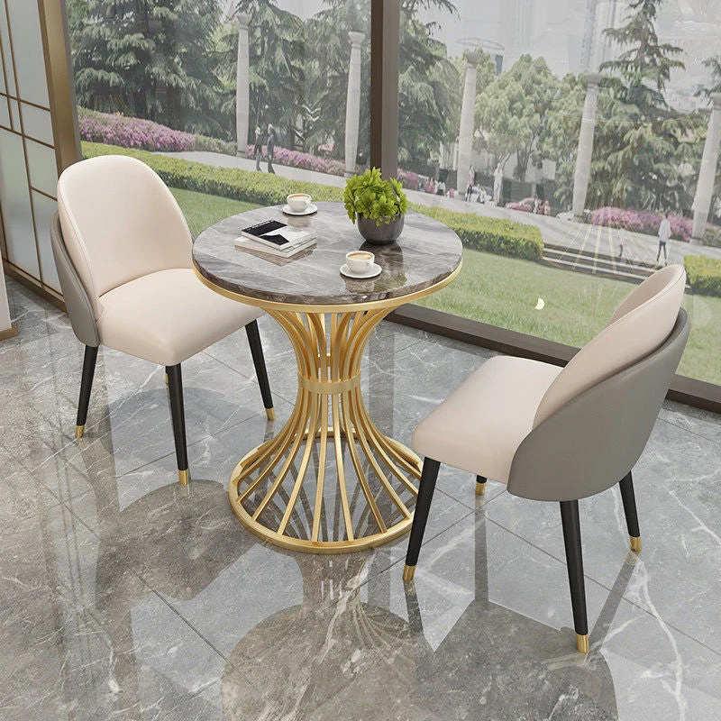 Round Pedestal Glam Dining Table Two-Color Fixed Table Sintered Stone 23