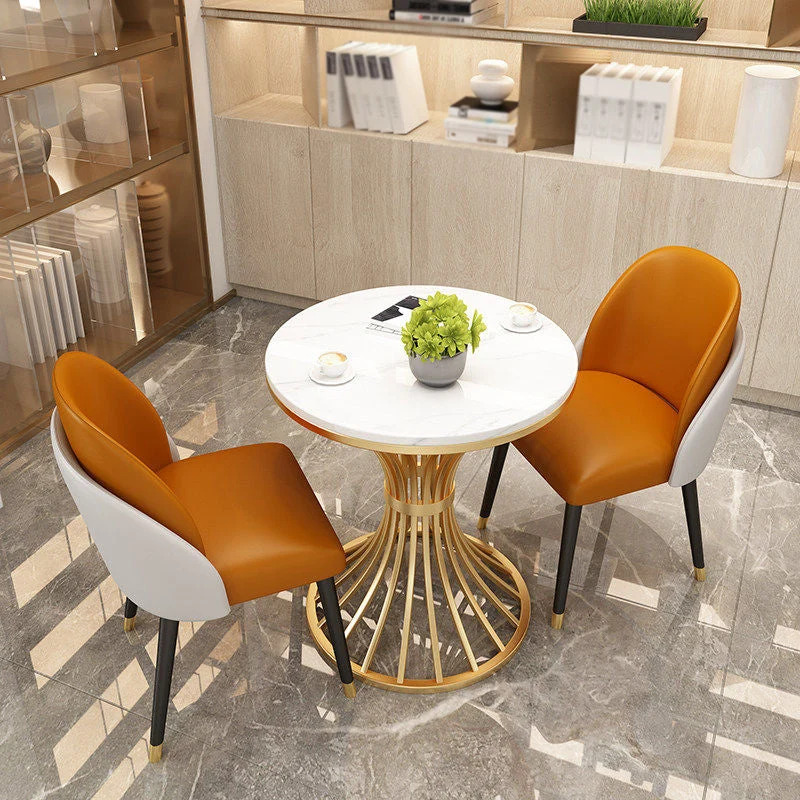 Round Pedestal Glam Dining Table Two-Color Fixed Table Sintered Stone 23