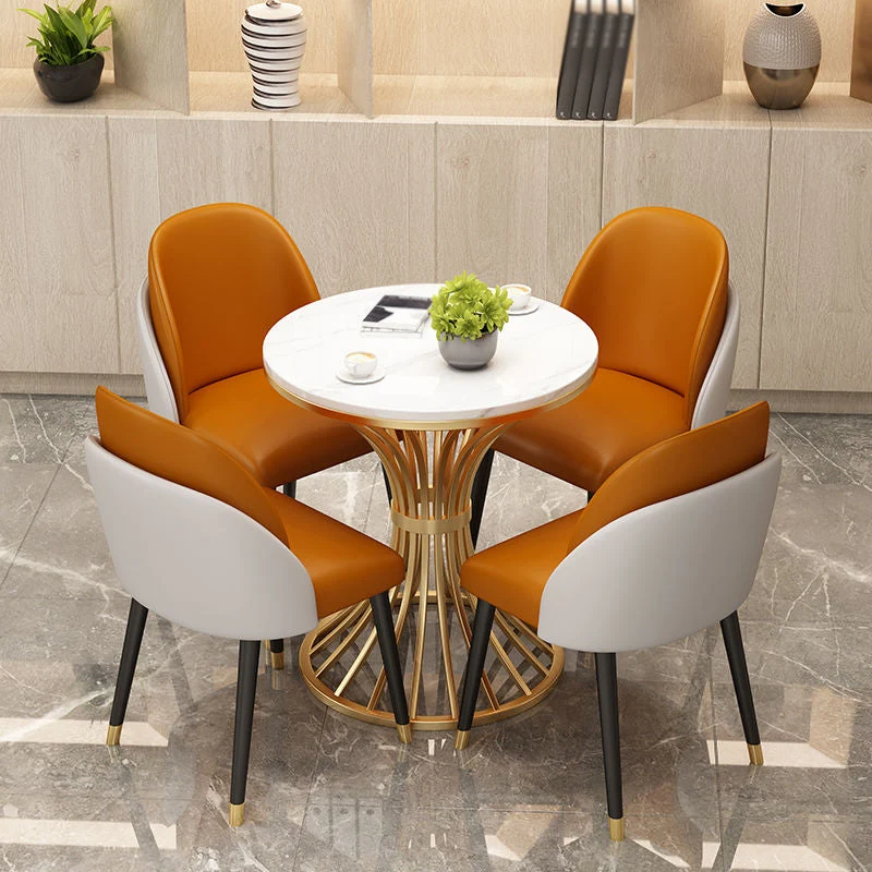 Round Pedestal Glam Dining Table Two-Color Fixed Table Sintered Stone 23