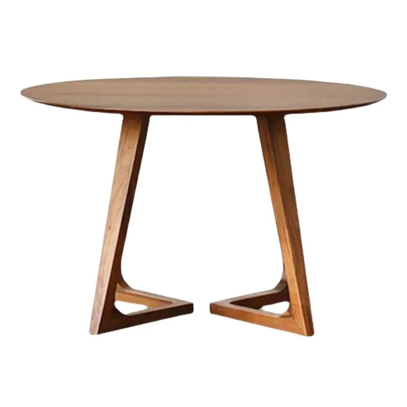 Round Shape Double Pedestal Contemporain Dining Table Wood Color Fixed Table Solid Wood 31