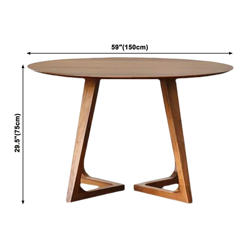 Round Shape Double Pedestal Contemporain Dining Table Wood Color Fixed Table Solid Wood 31