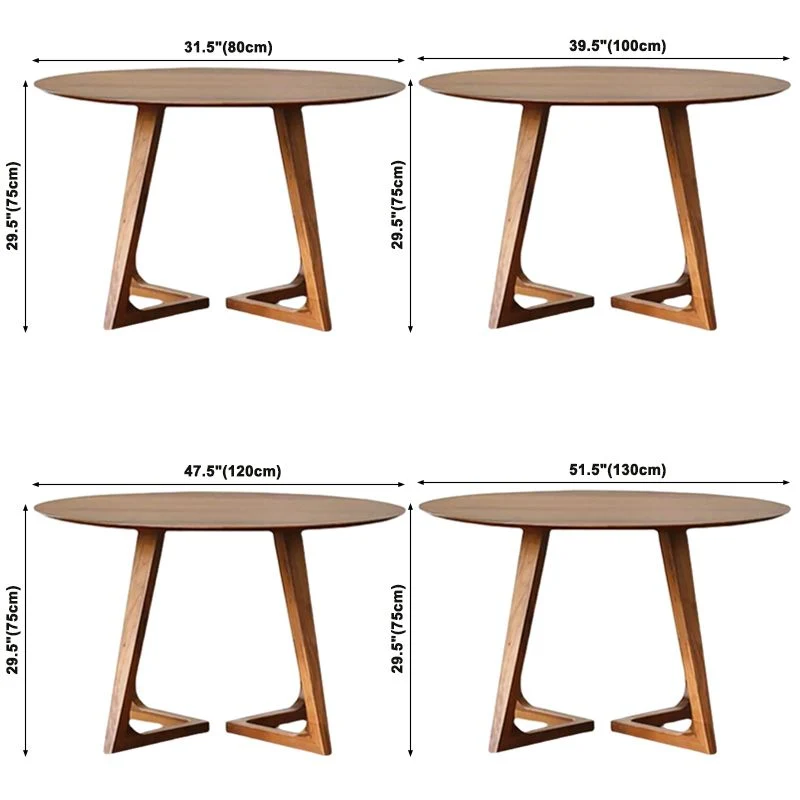 Round Shape Double Pedestal Contemporain Dining Table Wood Color Fixed Table Solid Wood 31