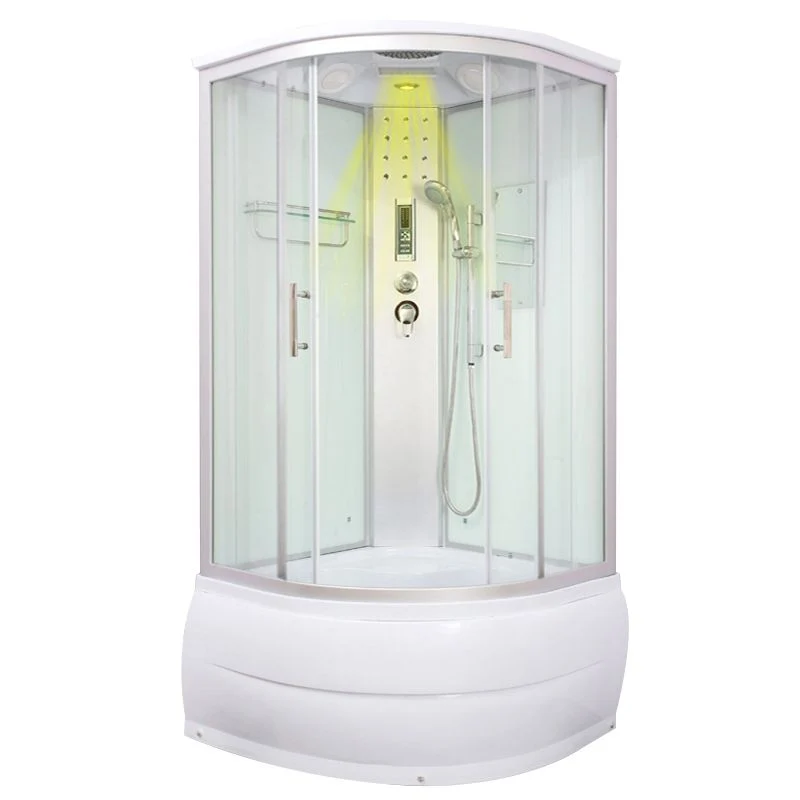Round Shower Stall Double Sliding Shower Stall Parelmoer Base and Rain Shower 35