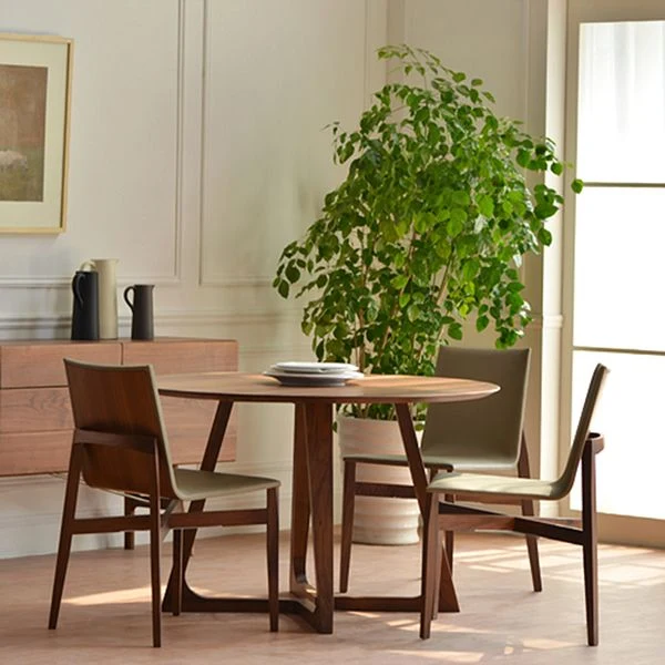Round Tweeling Pedestal Casual Dining Table Wood Color Fixed Table Pinewood Solid Wood 31