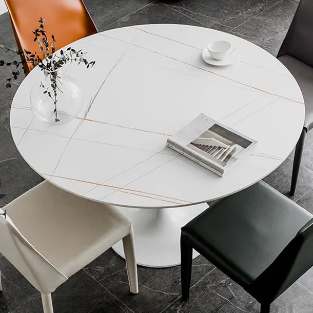 Round Two-Color Dining Table Sintered Stone Table Glam Tulip Base 31