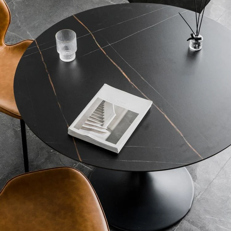 Round Two-Color Dining Table Sintered Stone Table Glam Tulip Base 31