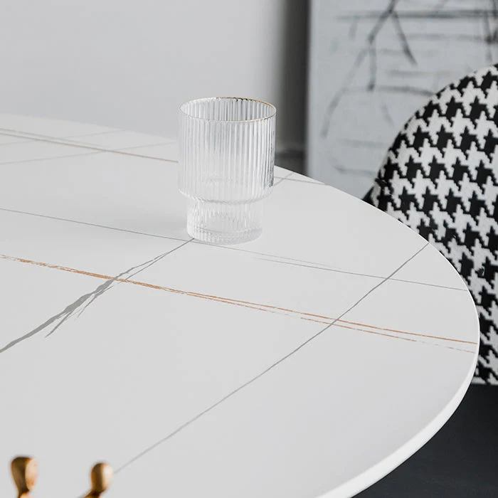 Round Two-Color Dining Table Sintered Stone Table Glam Tulip Base 31