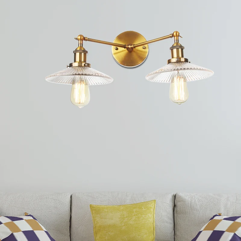 Saucer Clear Ribbed Glaswerk Wall Sconce Light Warehouse 2 Lights Indoor Lighting Fixture Bronze/Brass/Chrome Black