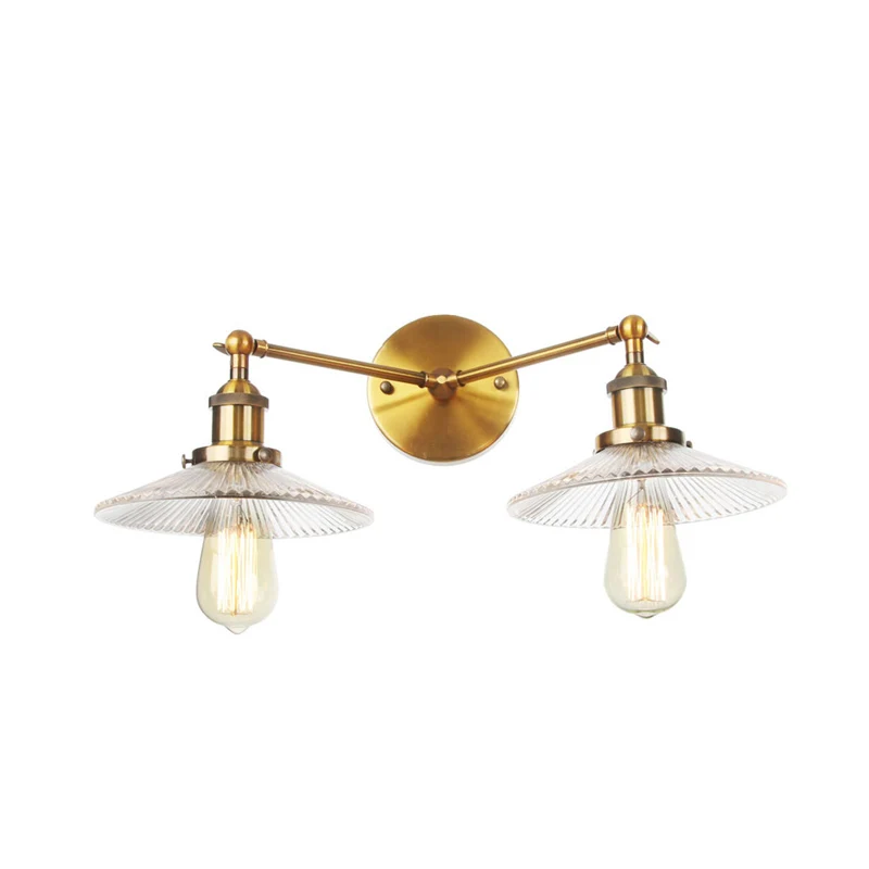 Saucer Clear Ribbed Glaswerk Wall Sconce Light Warehouse 2 Lights Indoor Lighting Fixture Bronze/Brass/Chrome Black