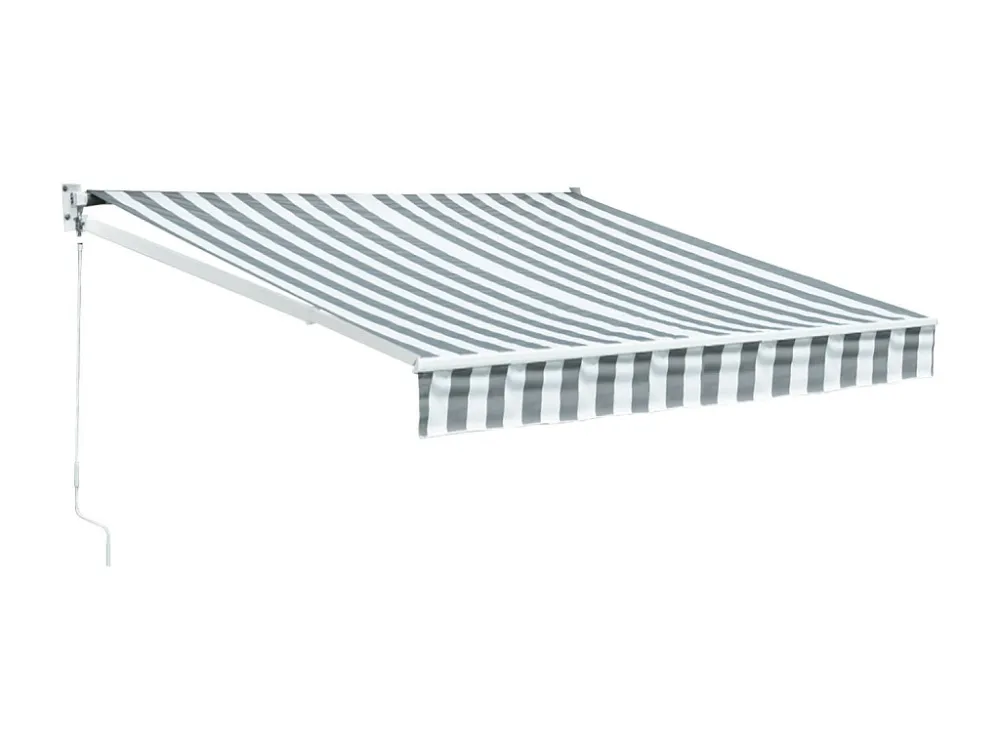 SAULE luifel 2,95 × 2,5m - Wit/grijs gestreept doek en witte structuur