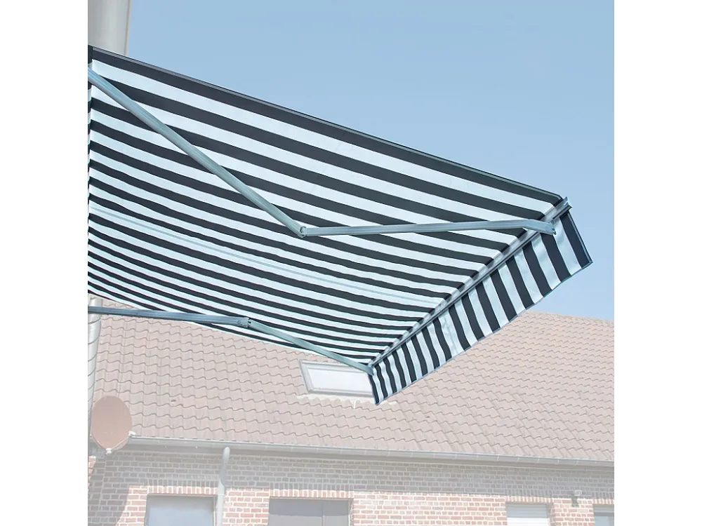 SAULE luifel 2,95 × 2,5m - Wit/grijs gestreept doek en witte structuur