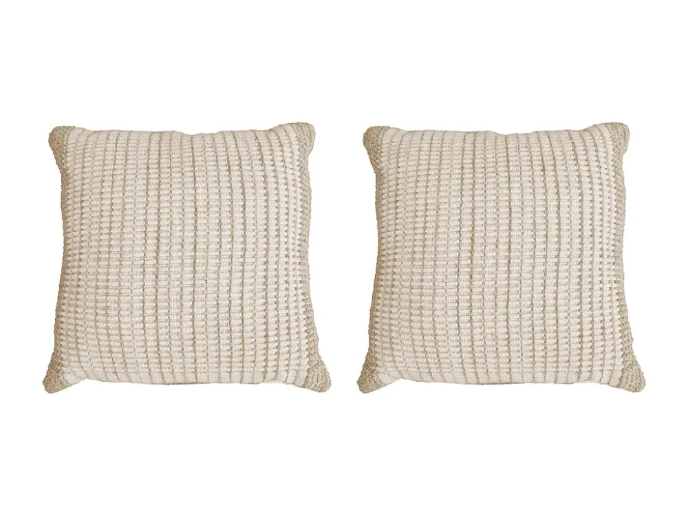 Set van 2 kussens van 100% wol, handgemaakt - 60 x 60 cm - Ivoorwit en grijs - DIOULA