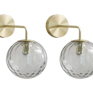 Set van 2 wandlampen van metaal en glas - L32 x D32 x H20 cm - Goudkleurig - SUSANNE