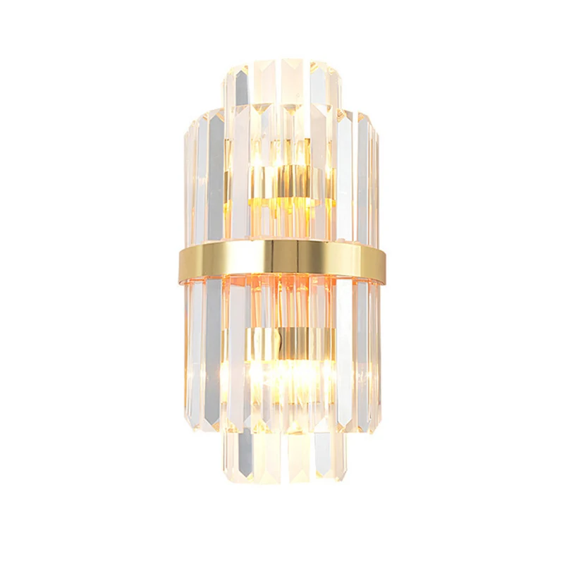 Shaded Wall Sconce Light Simplicity Crystal Rod 2 Bulbs Living Room Wall Mount Light Verguld Gold