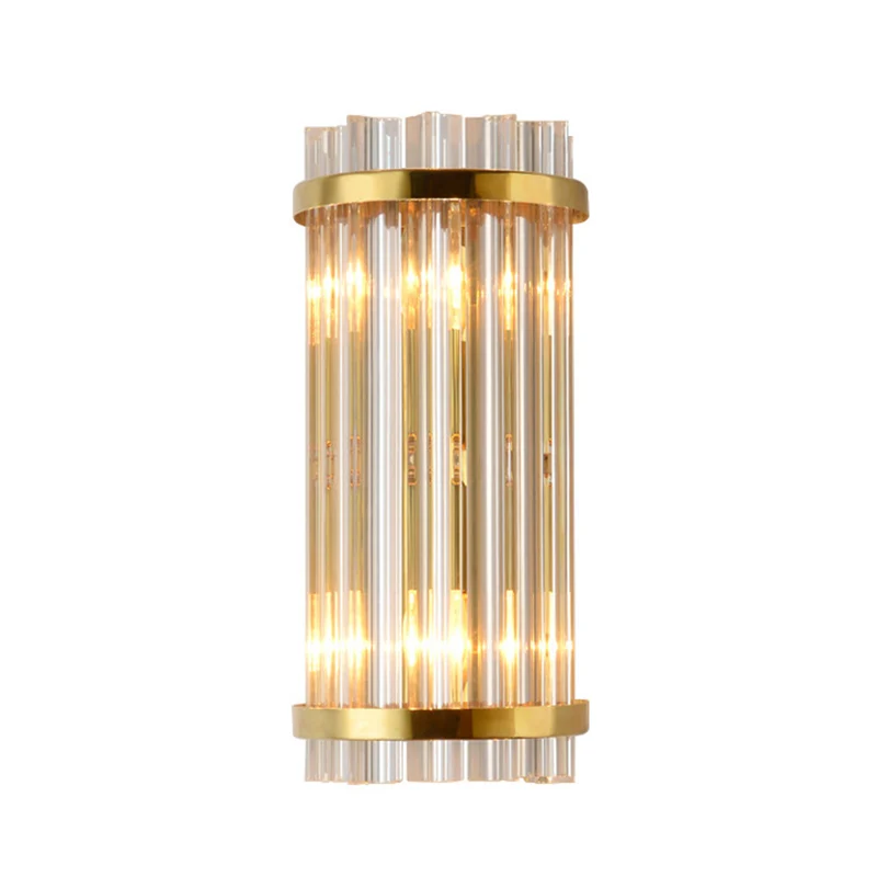 Shaded Wall Sconce Light Simplicity Crystal Rod 2 Bulbs Living Room Wall Mount Light Verguld Gold